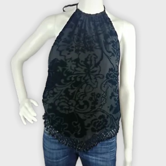Xscape Tops - XSCAPE by Joanna Chen Halter Top Velvet beaded